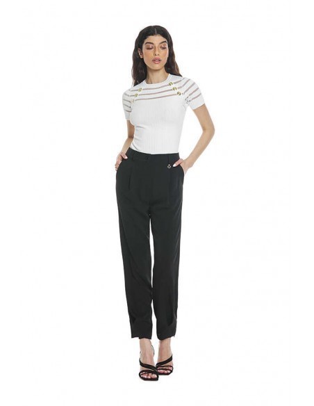 Pantalon Femme Denny Rose Art.64DR12014 Noir Taille Haute - Neuf Avec étiquettes - Made In Italy